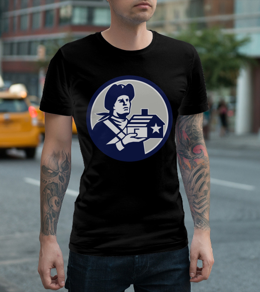 American Patriot With House And Star Emblem T-Shirt