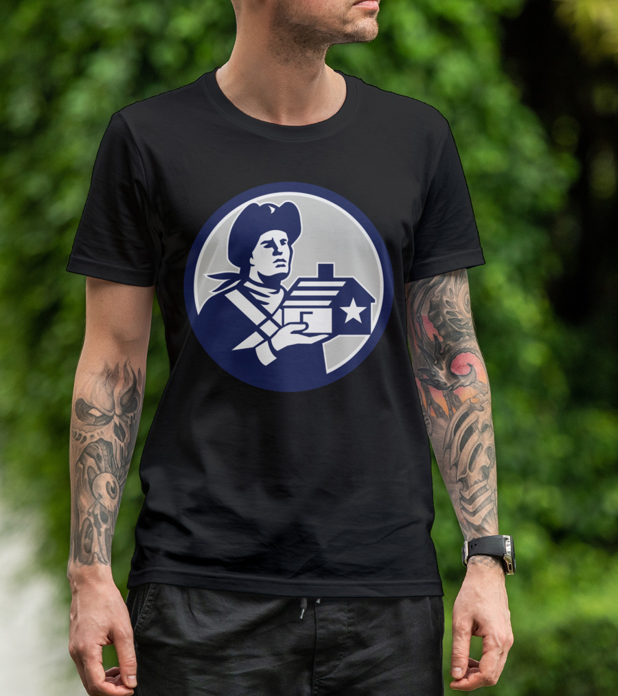 American Patriot With House And Star Emblem T-Shirt