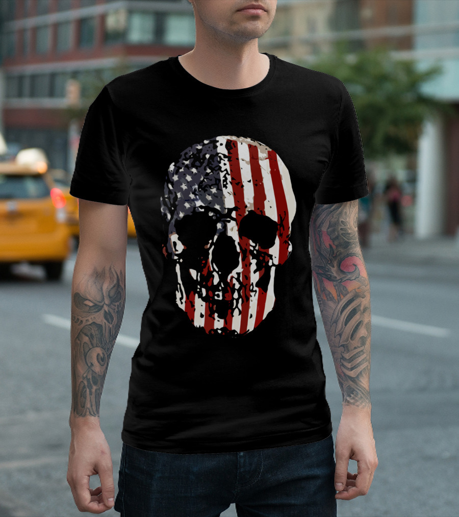 Stars And Stripes Skull American Flag T-Shirt