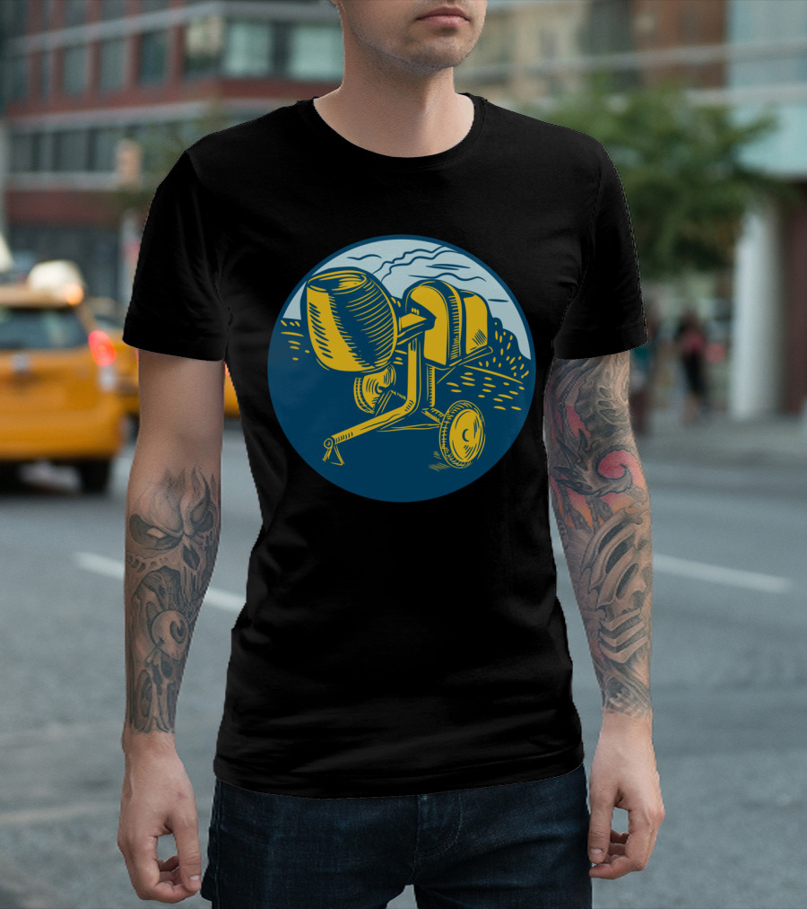 Concrete Mixer Modern Landscape Circle Woodcut T-Shirt