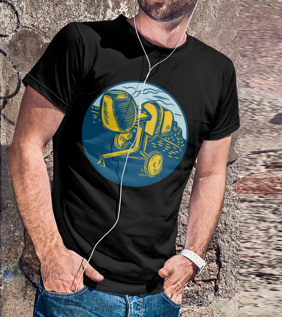 Concrete Mixer Modern Landscape Circle Woodcut T-Shirt