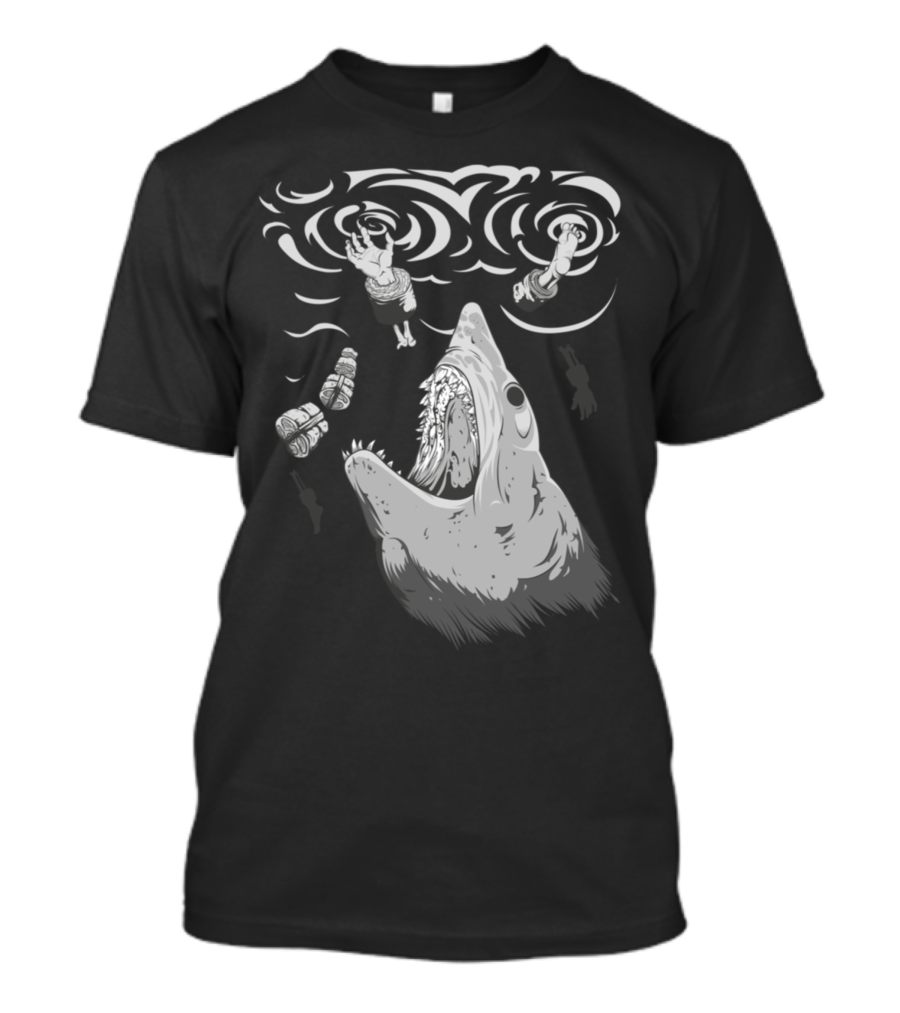 Shark Devours Human Sushi Rolls Floating In Ocean Waves T-Shirt