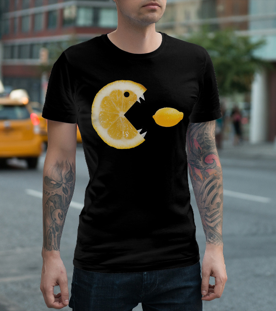 Funny Hungry Lemon Slice Eating Whole Lemon Iconic Video Game T-Shirt