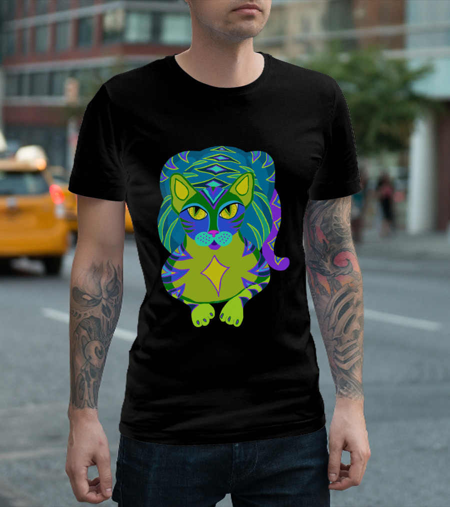 Peacock Tabby Psychedelic Neon Cat T-Shirt