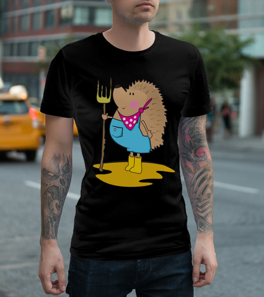 Farm Life Hedgehog Pitchfork Boots T-Shirt