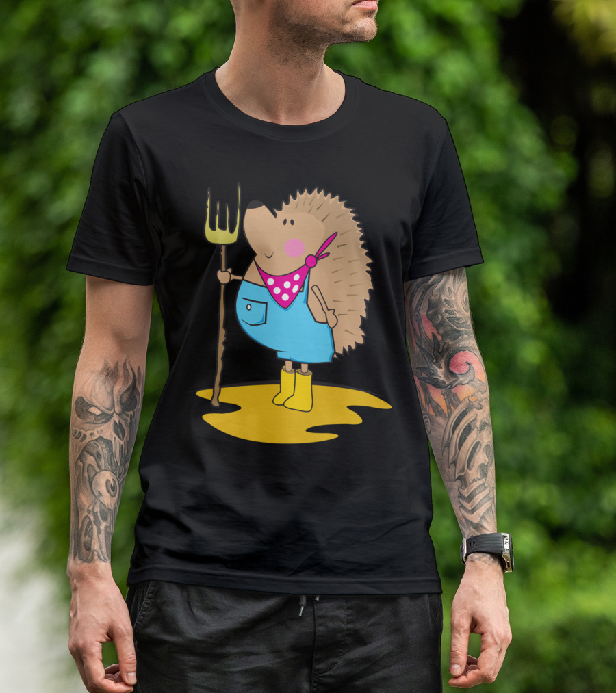 Farm Life Hedgehog Pitchfork Boots T-Shirt