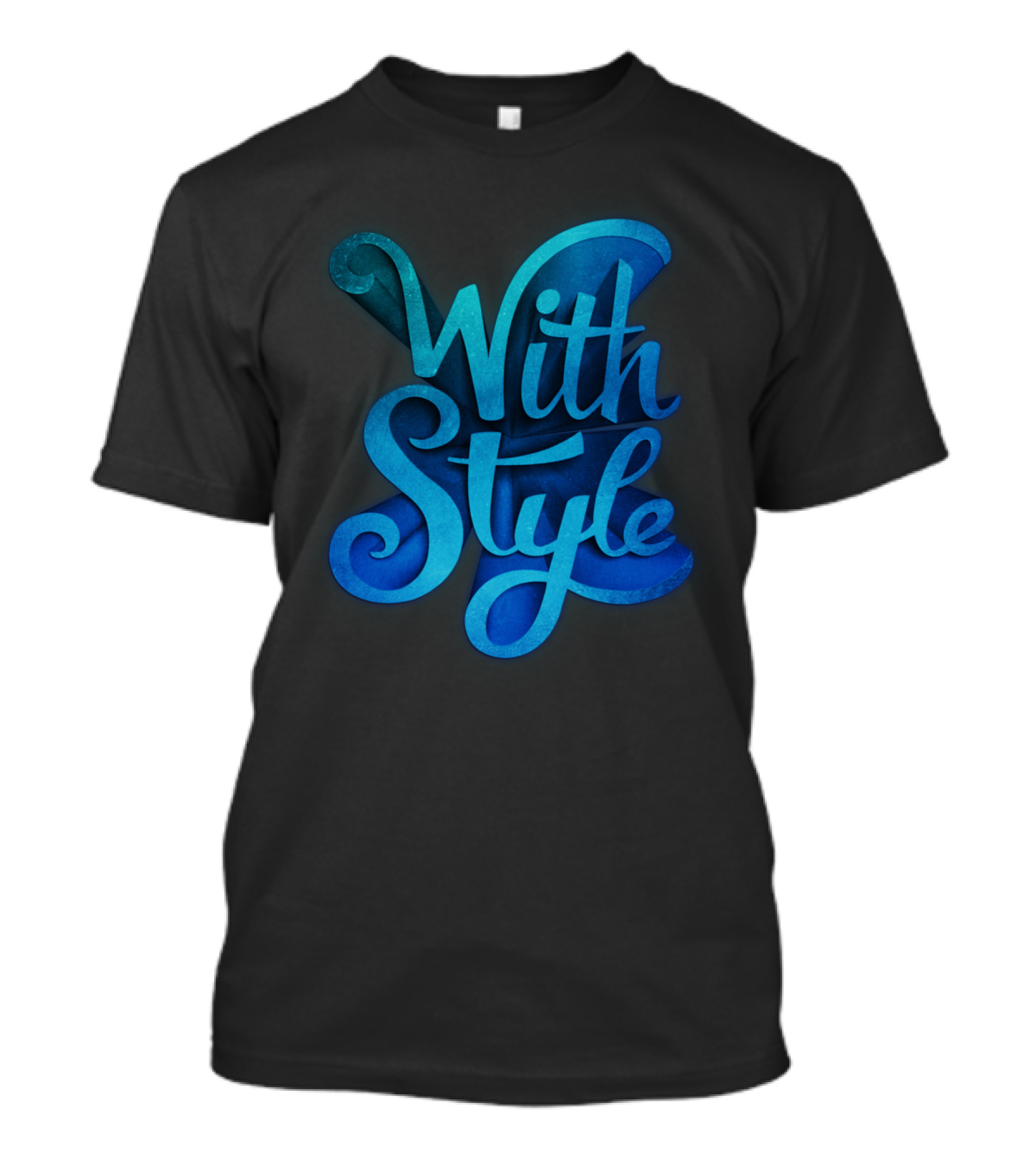 With Style 3D Typography Blue Gradient T-Shirt