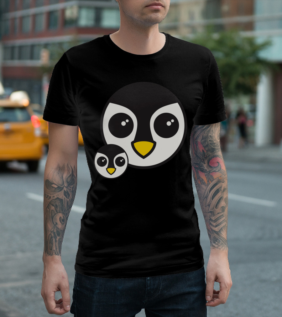 Penguin Cute Large Face Adorable Cartoon Duo T-Shirt