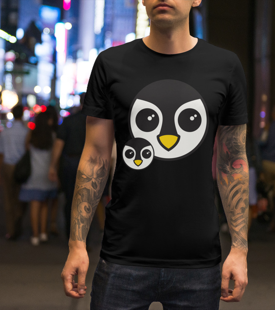 Penguin Cute Large Face Adorable Cartoon Duo T-Shirt