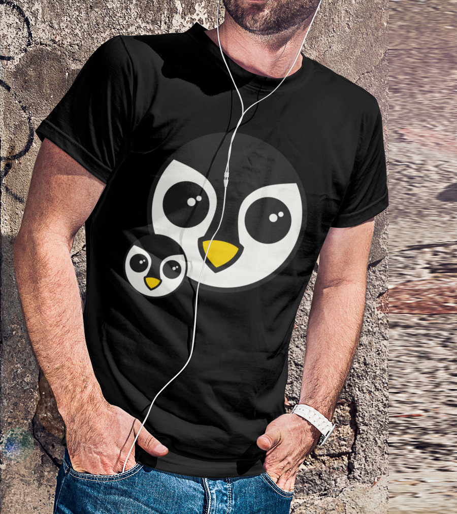 Penguin Cute Large Face Adorable Cartoon Duo T-Shirt