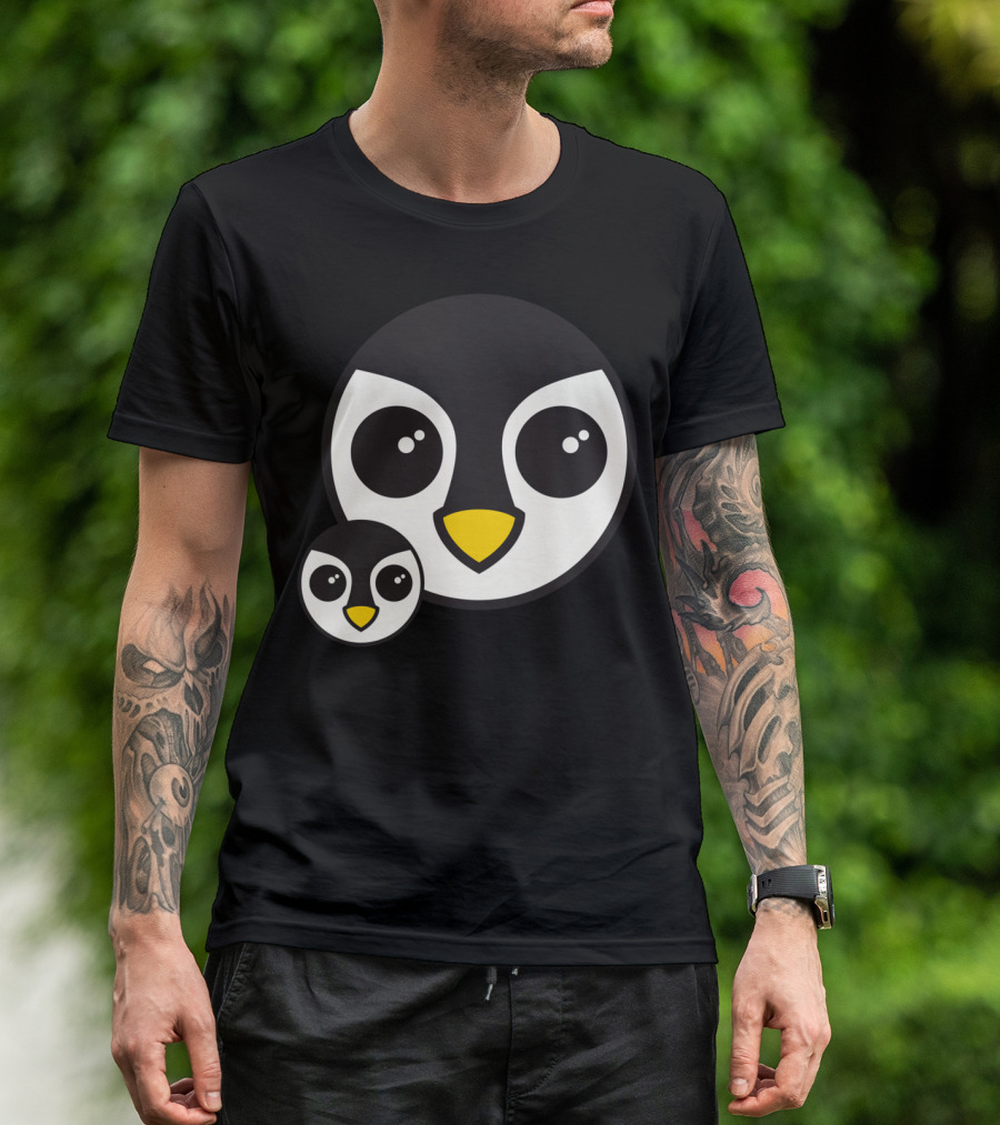 Penguin Cute Large Face Adorable Cartoon Duo T-Shirt