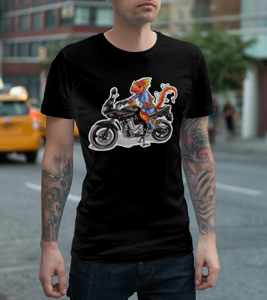Fast And Curious I Love Science Motorcycle Lizard Astronaut T-Shirt