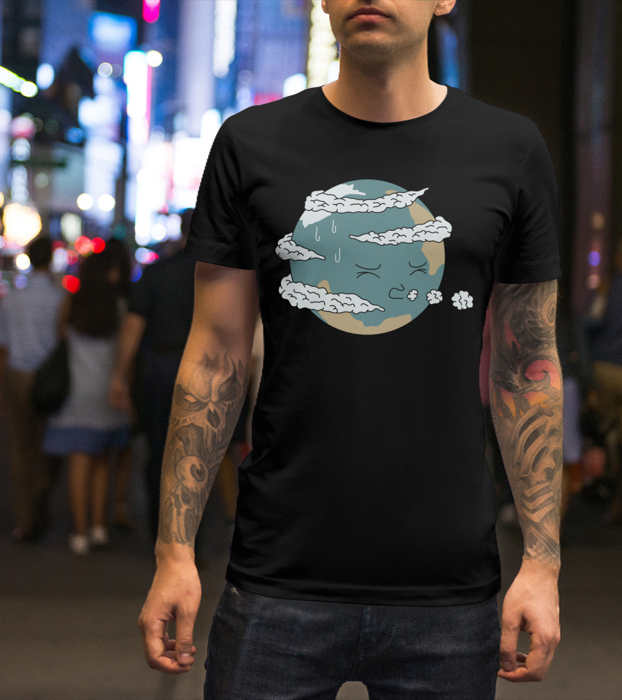 Humanity Earth Cloud Face With Raindrops And Expressions T-Shirt