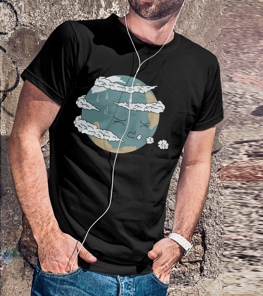 Humanity Earth Cloud Face With Raindrops And Expressions T-Shirt