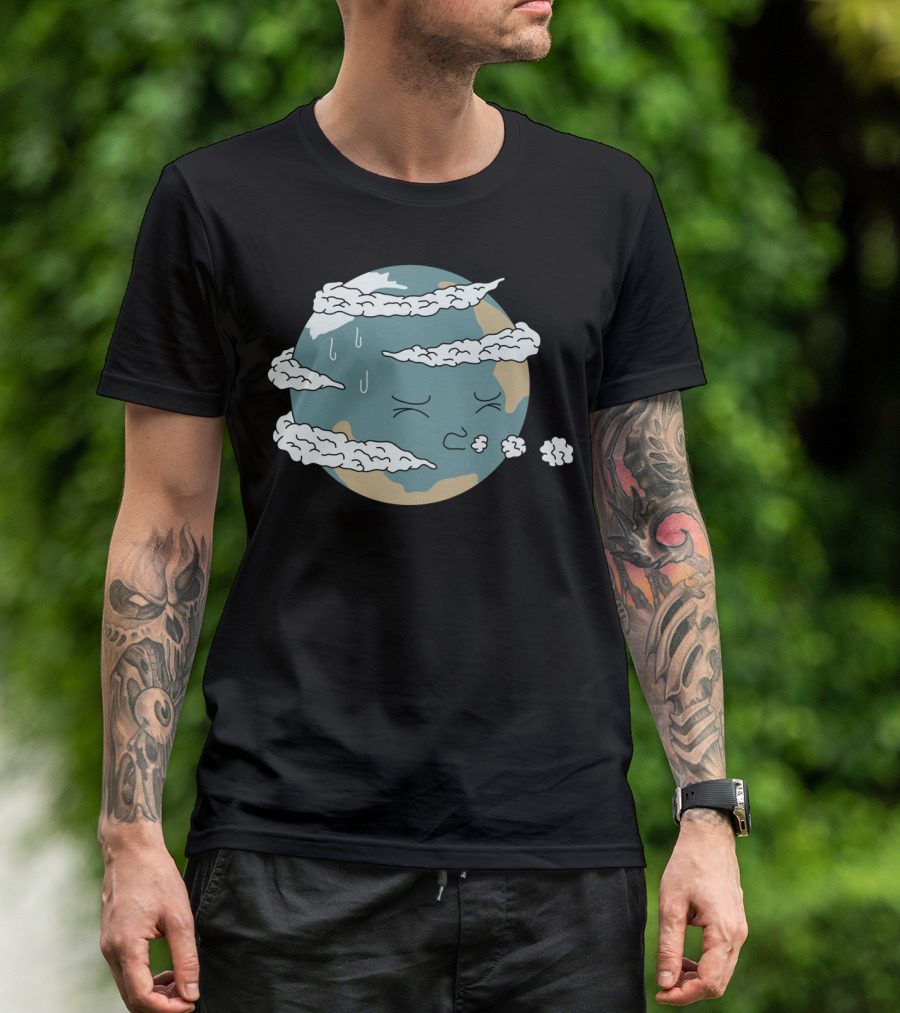 Humanity Earth Cloud Face With Raindrops And Expressions T-Shirt