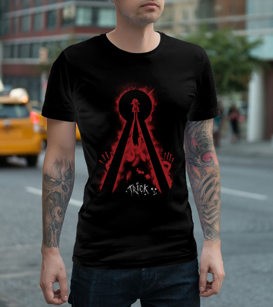 Incurious Halloween Trick Keyhole Shadow with Red Handprints T-Shirt