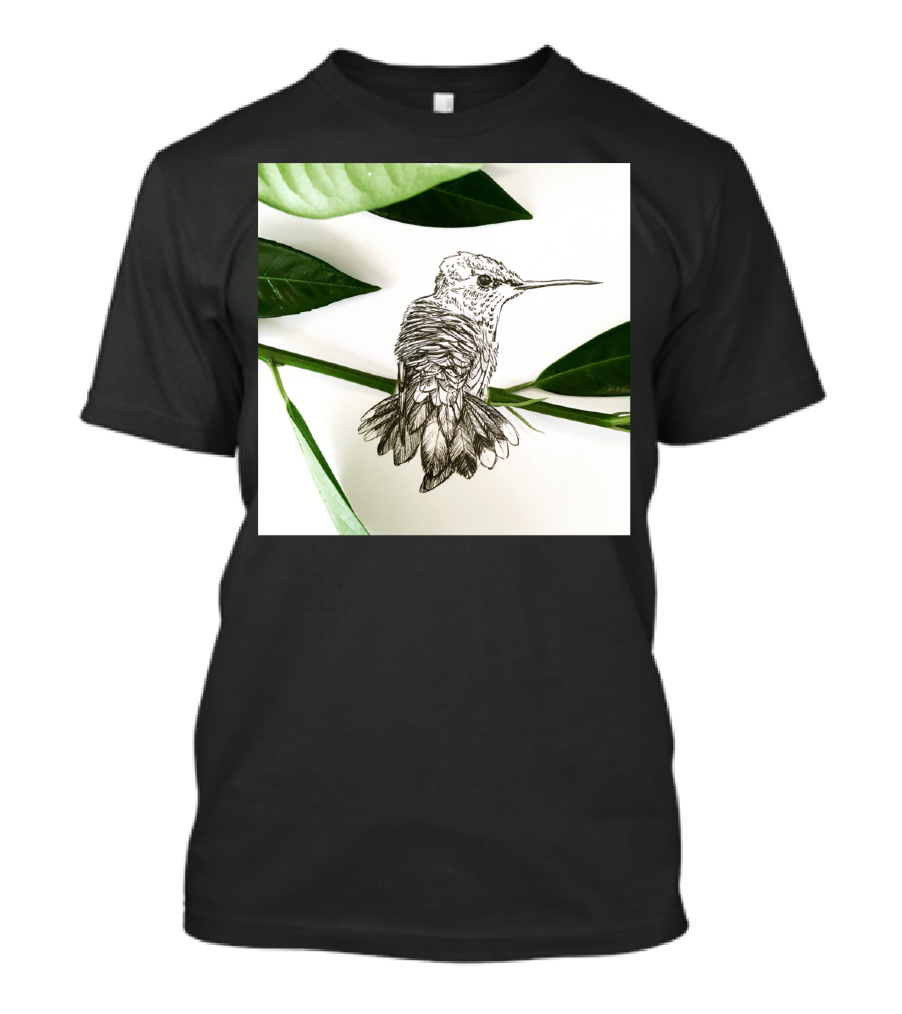 Hummingbird Perched Art Print Botanical Sketch T-Shirt