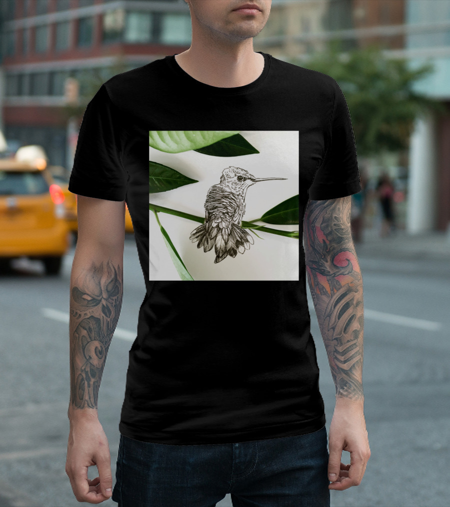 Hummingbird Perched Art Print Botanical Sketch T-Shirt
