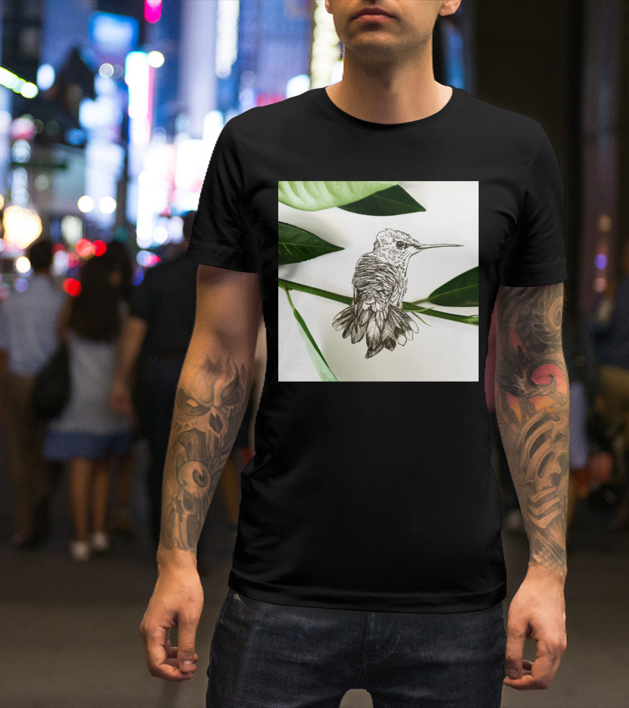 Hummingbird Perched Art Print Botanical Sketch T-Shirt