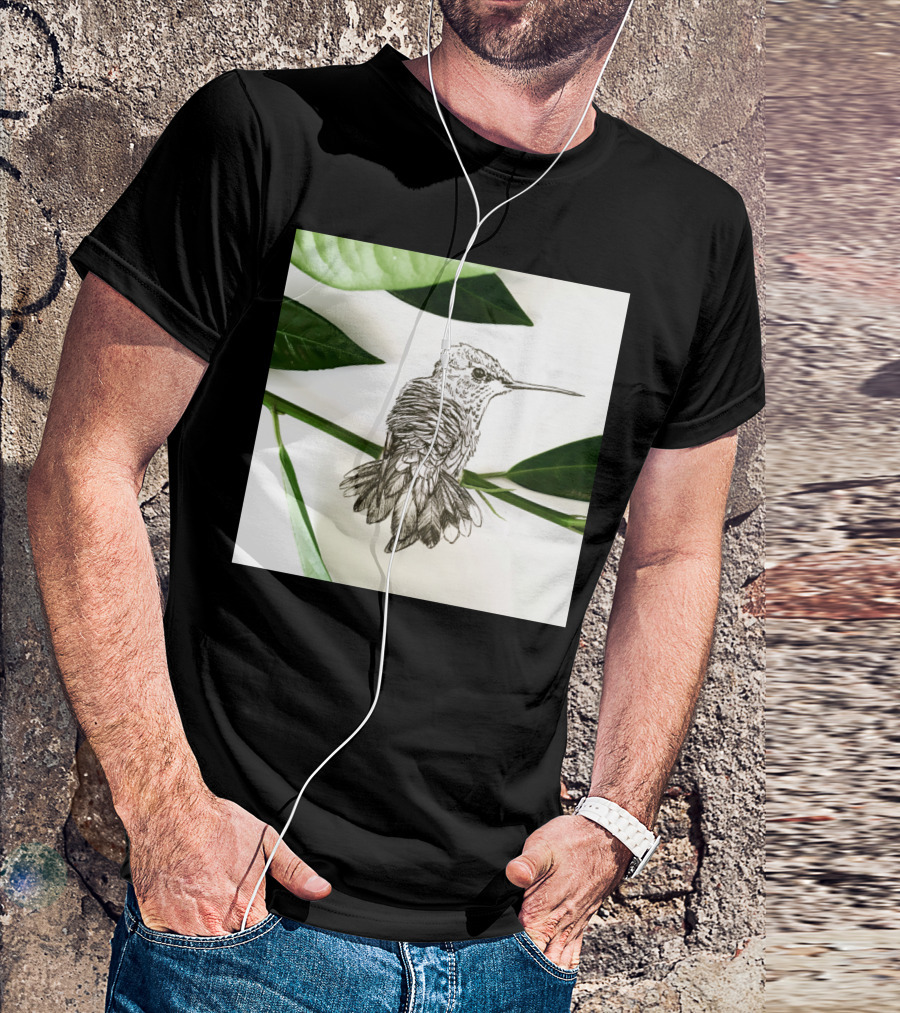 Hummingbird Perched Art Print Botanical Sketch T-Shirt