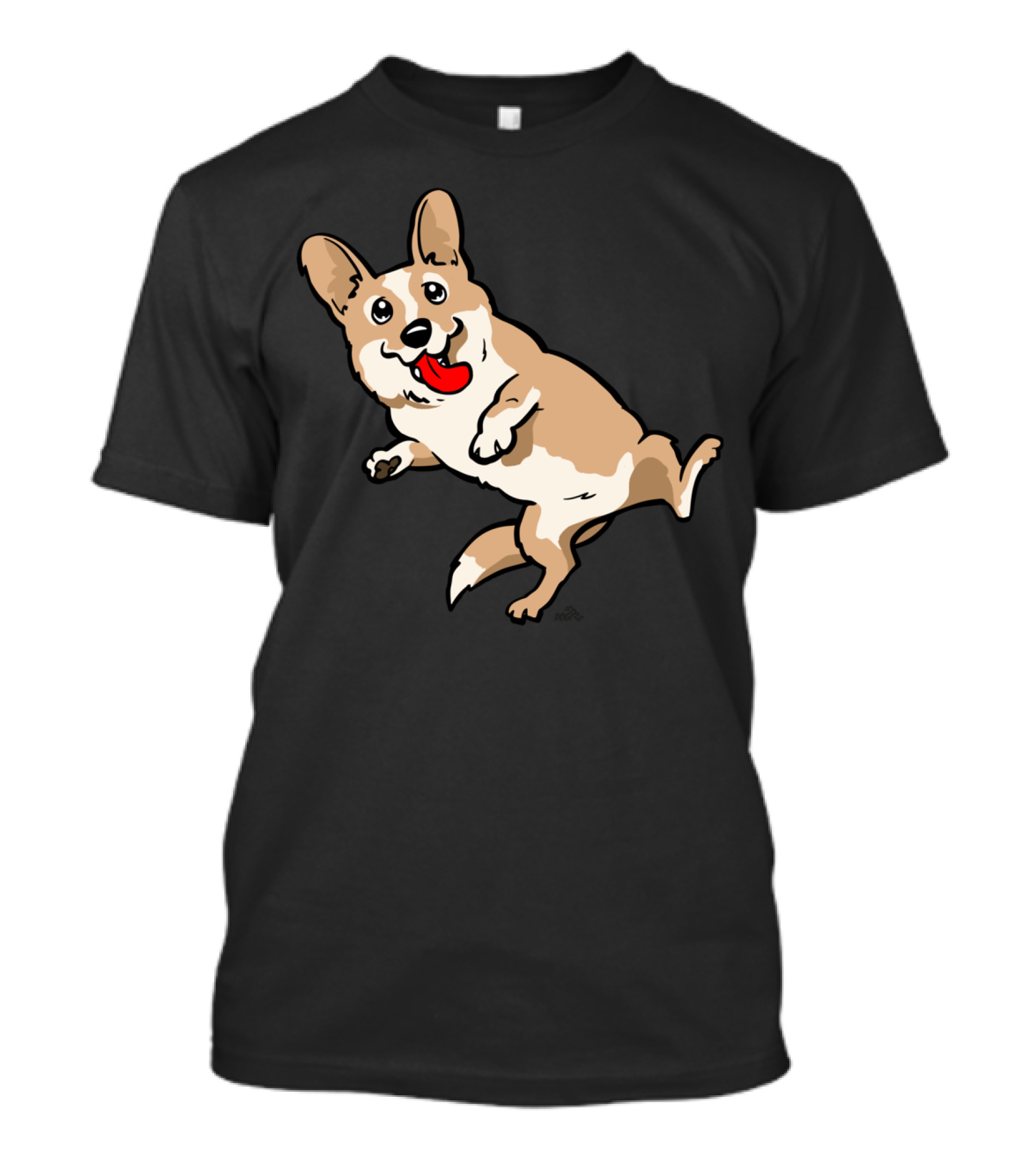 Cartoon Corgi Dog Playful Running With Tongue Out T-Shirt