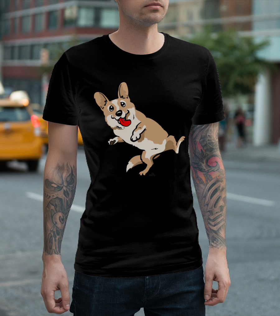 Cartoon Corgi Dog Playful Running With Tongue Out T-Shirt