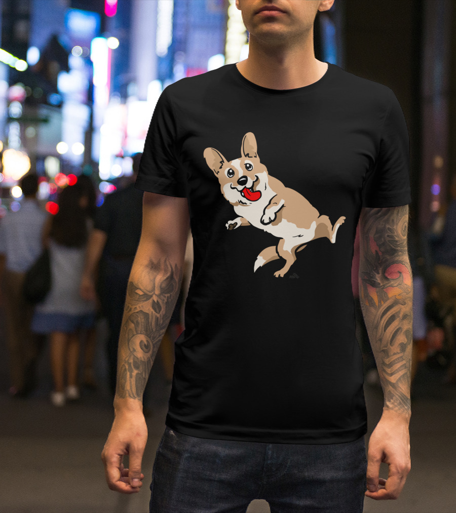 Cartoon Corgi Dog Playful Running With Tongue Out T-Shirt