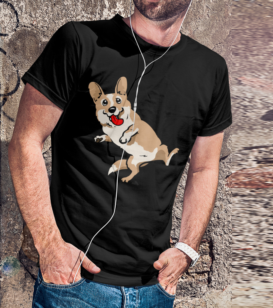 Cartoon Corgi Dog Playful Running With Tongue Out T-Shirt