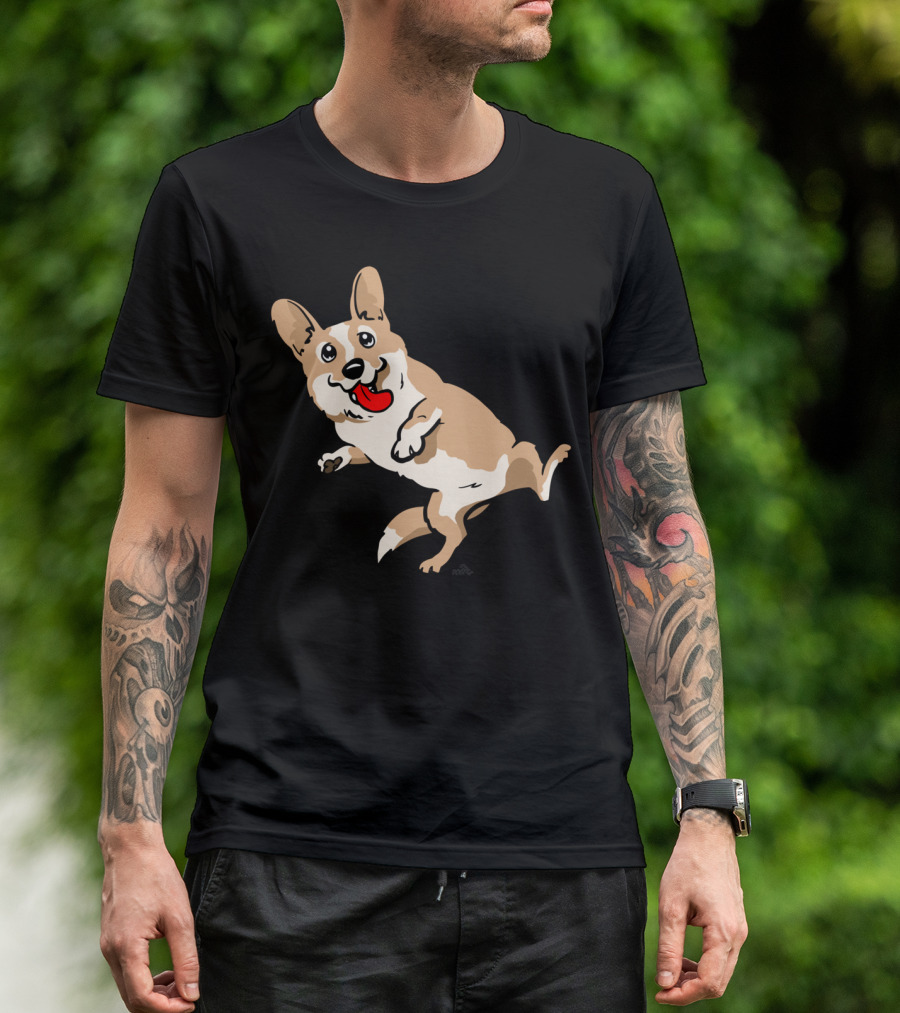 Cartoon Corgi Dog Playful Running With Tongue Out T-Shirt
