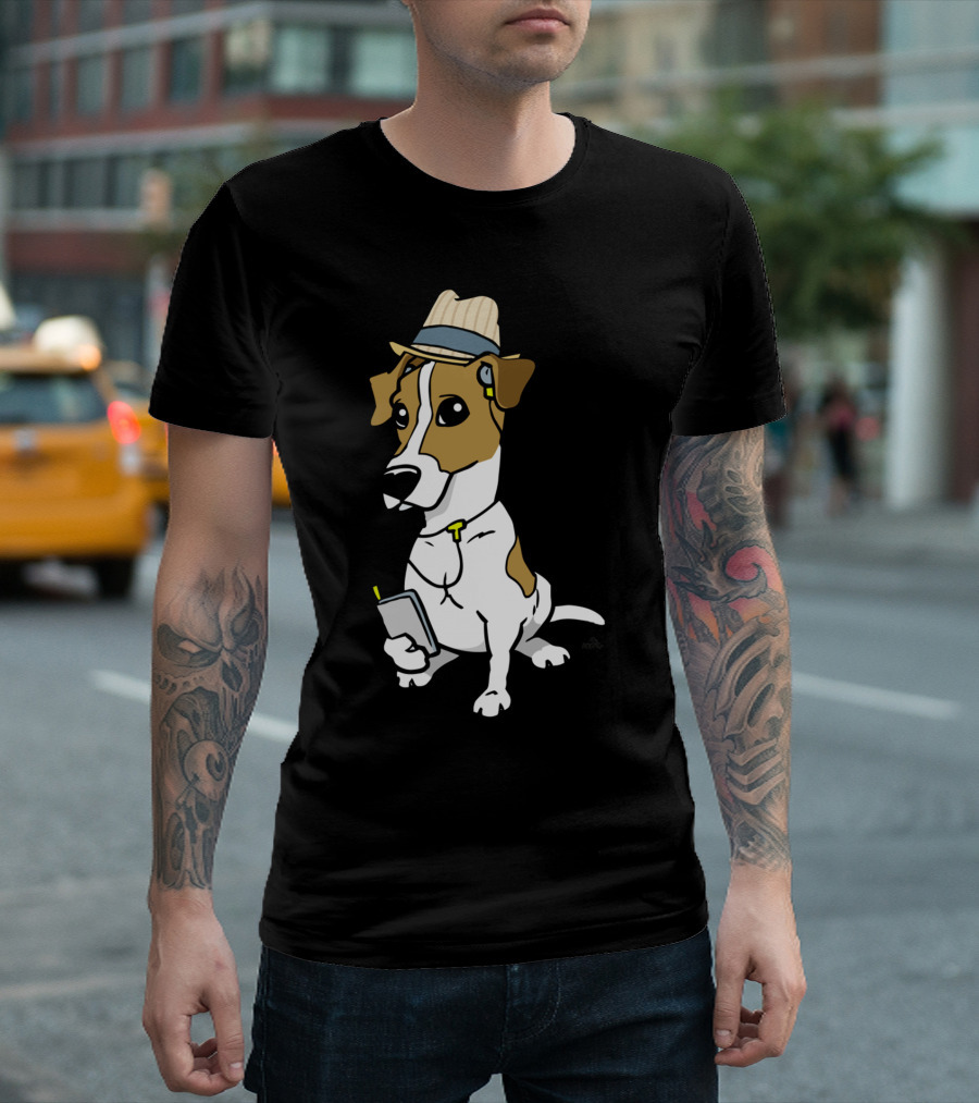 Cartoon Hipster Jack Russell Dog with Hat and Headphones T-Shirt