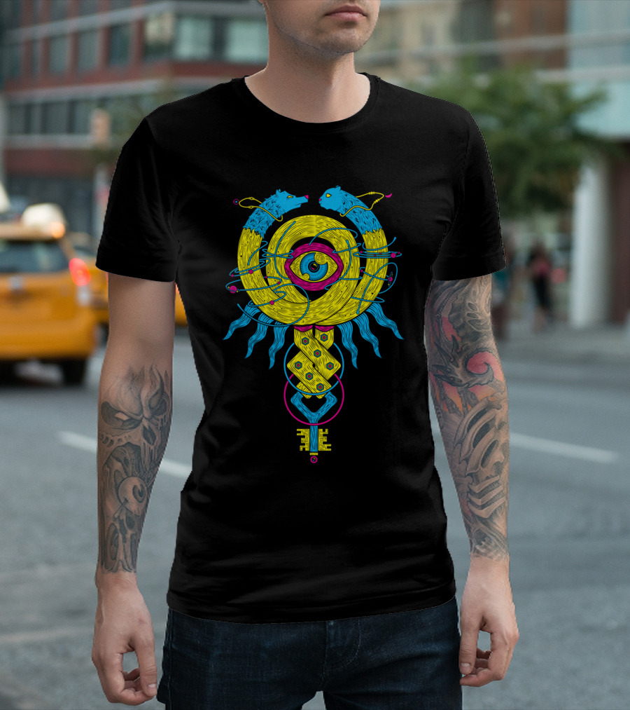 Amulet Eye Serpent Symbol with Dual-Headed Wolves and Mystical Key T-Shirt