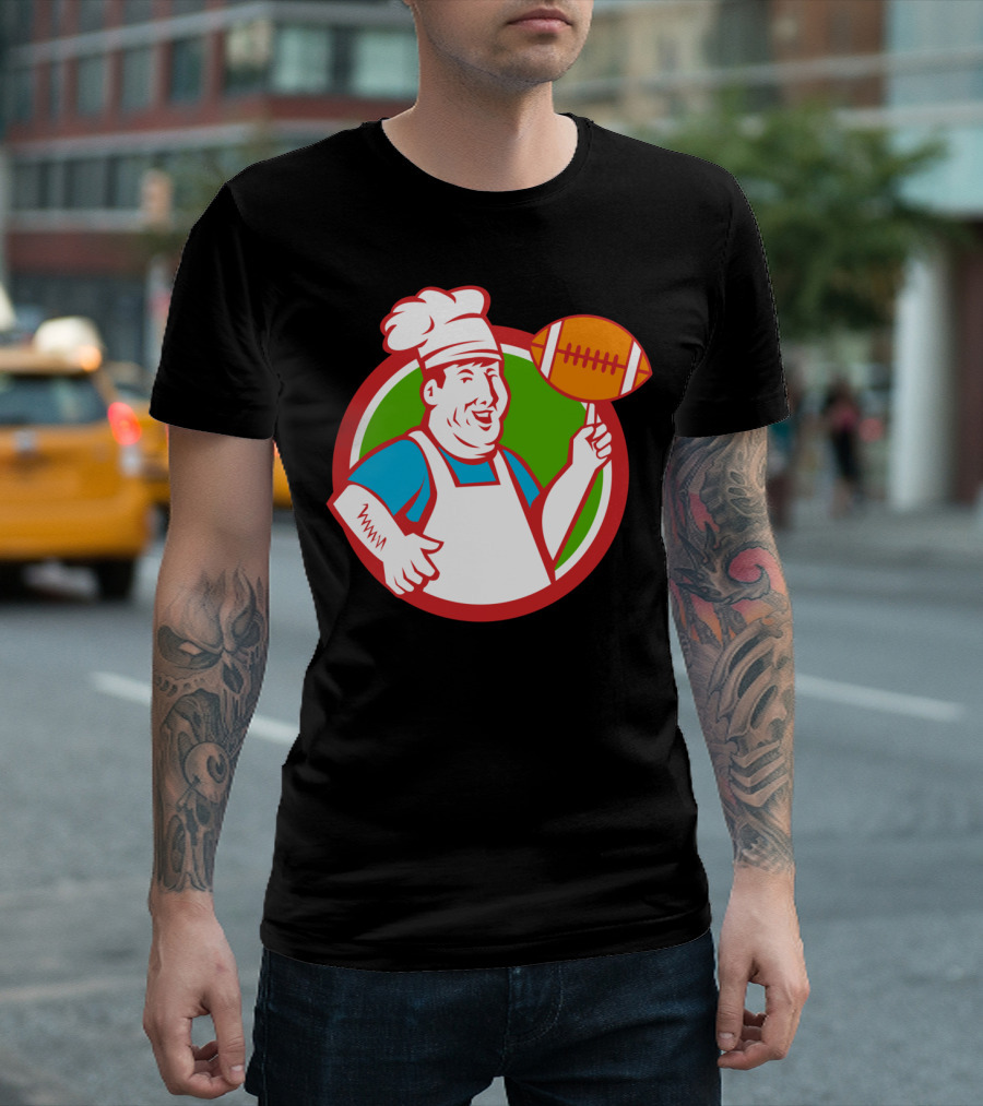 Fat Chef Twirling Football Red Green Circle T-Shirt