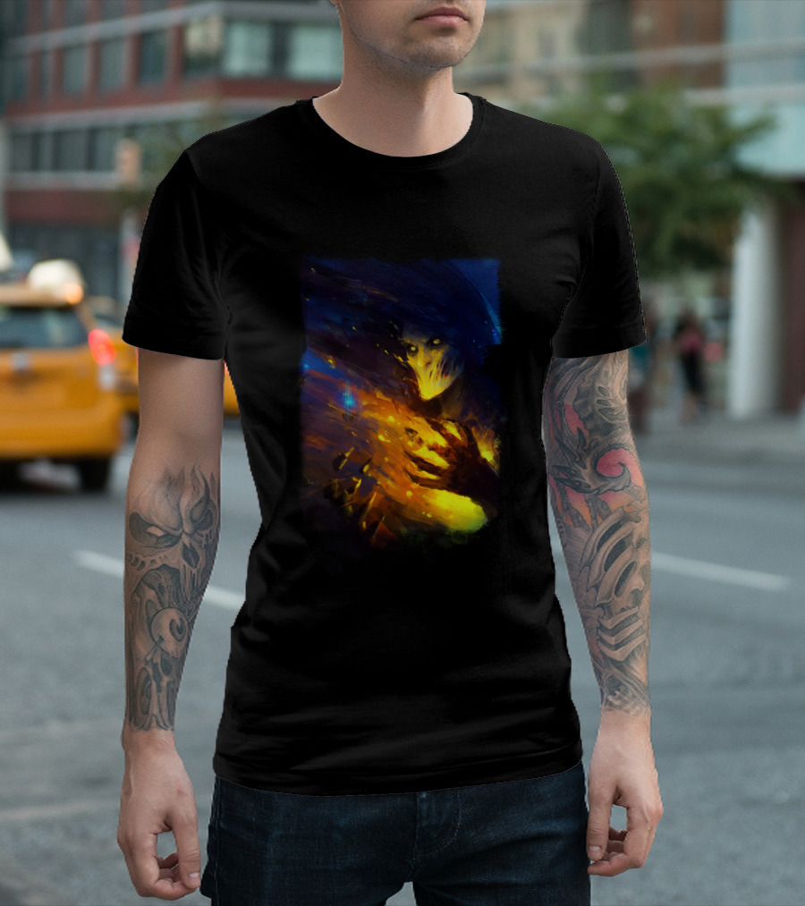 Fate: Mysterious Figure with Glowing Hands and Shadowy Hooded Presence T-Shirt