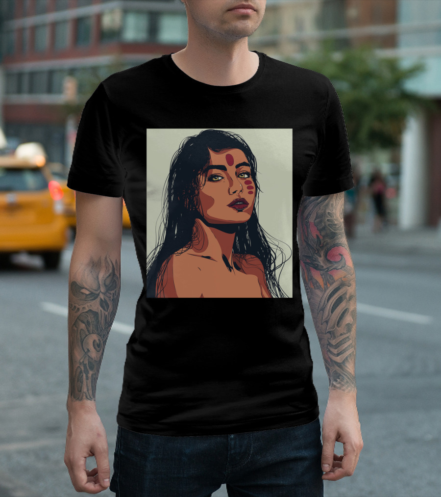 Indienne Pop Art Portrait with Tribal Red Marks T-Shirt