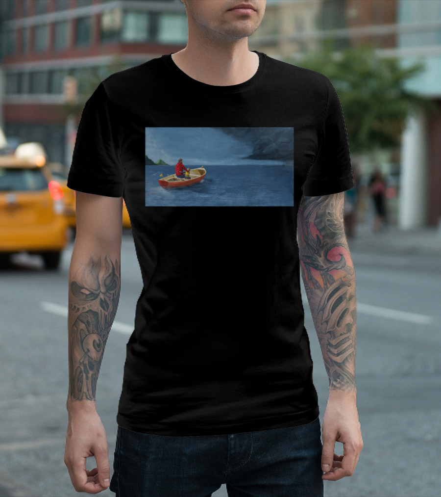 Father And Sun Rowboat Journey in Stormy Waters T-Shirt