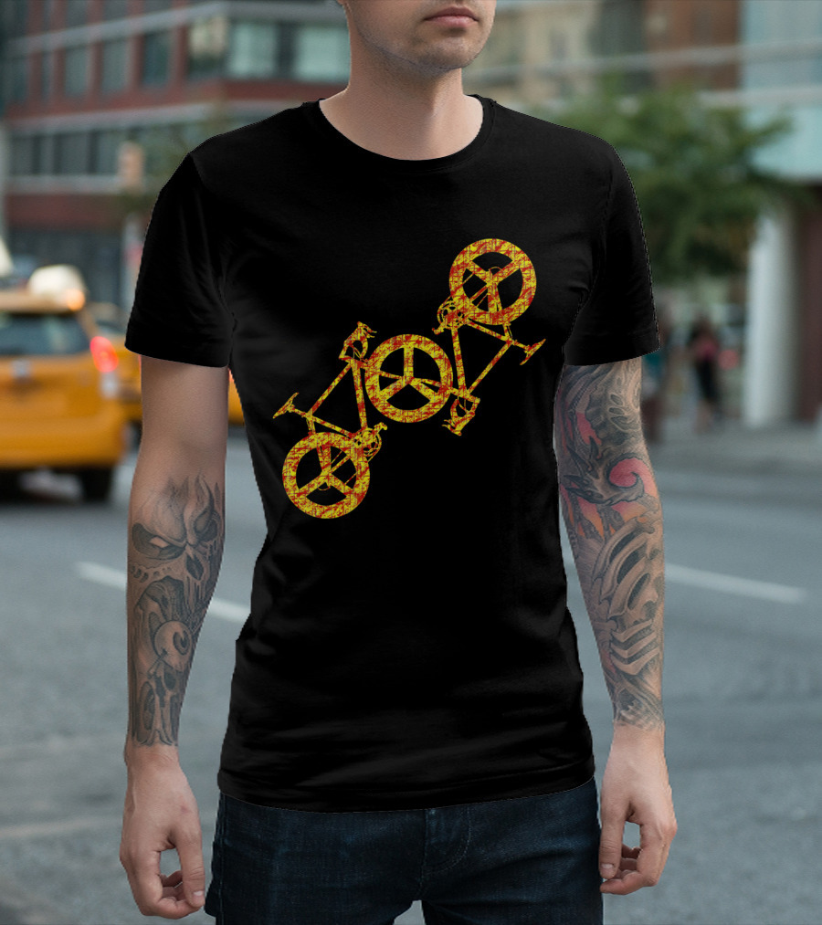 Double Bicycle Peace Symbol in Yellow T-Shirt