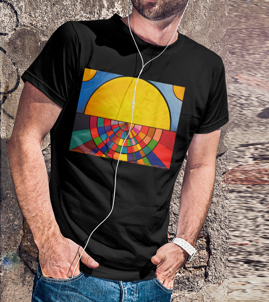 Dawn In A Digital Age Colorful Geometric Sunburst Composition T-Shirt