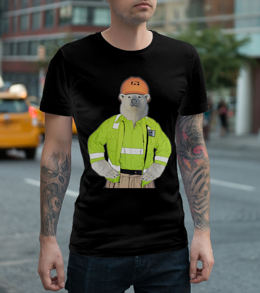 Construction Safety Bear In High-Visibility Gear With Hard Hat T-Shirt