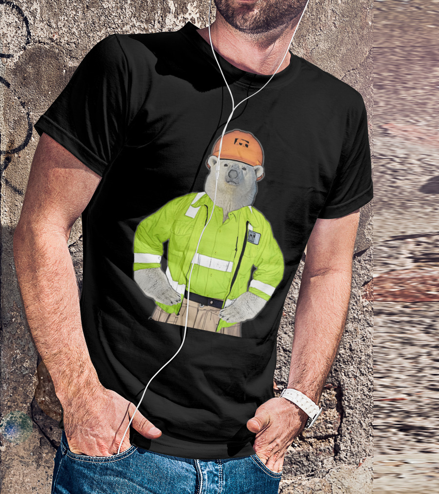 Construction Safety Bear In High-Visibility Gear With Hard Hat T-Shirt