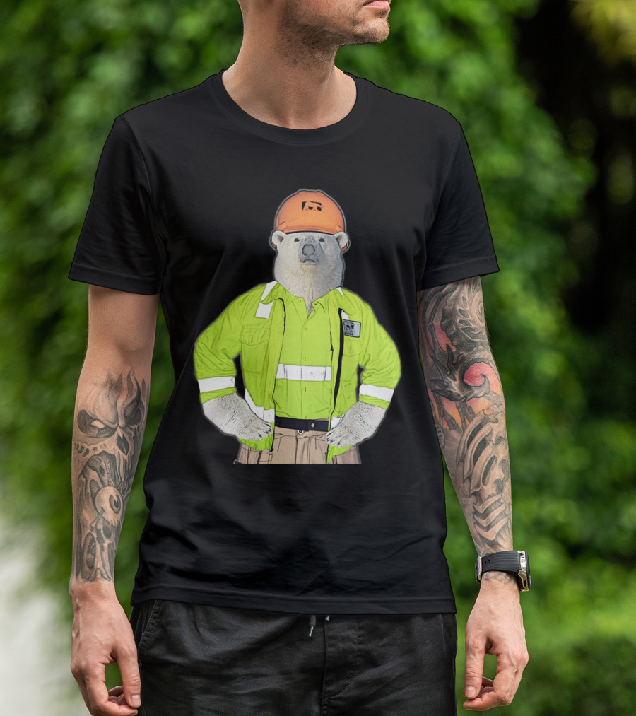 Construction Safety Bear In High-Visibility Gear With Hard Hat T-Shirt