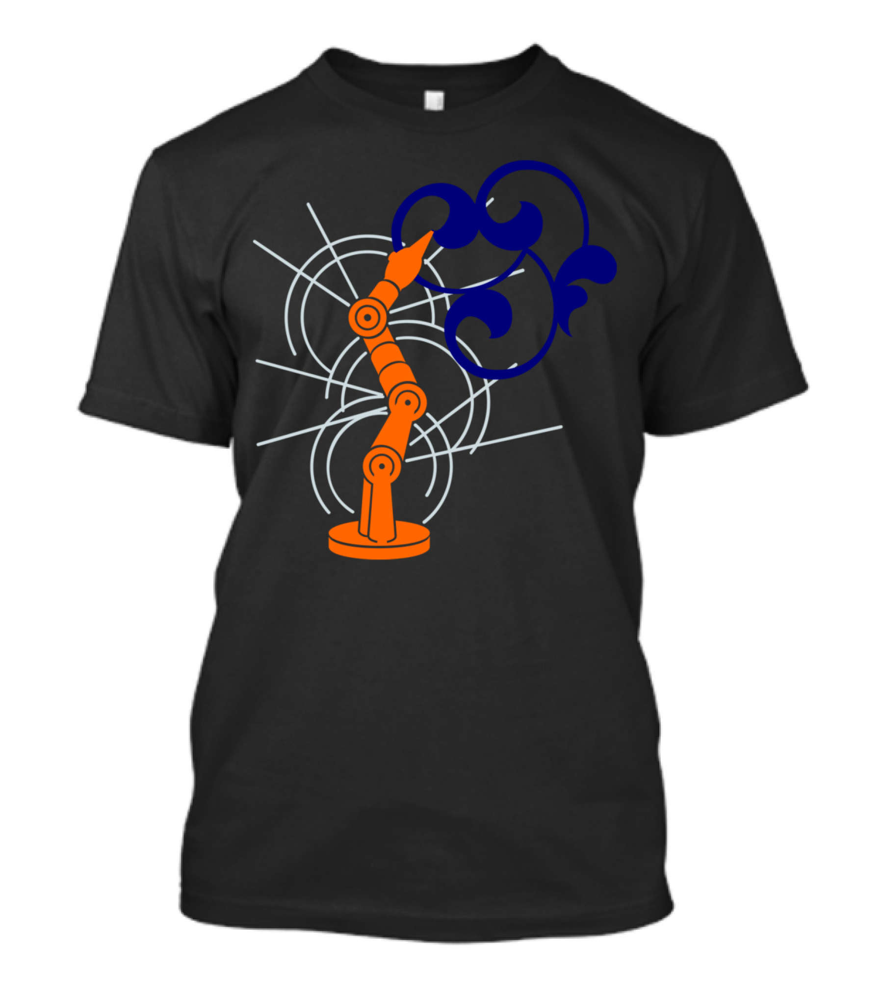 Industrial Robot VDS2 Digital Mechanical Arm With Swirling Blue Design And Concentric Circles T-Shirt