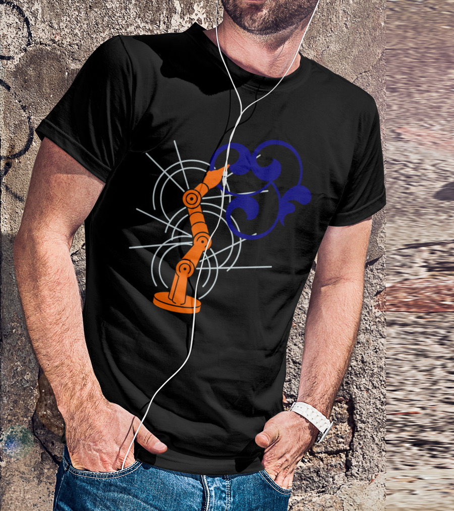 Industrial Robot VDS2 Digital Mechanical Arm With Swirling Blue Design And Concentric Circles T-Shirt