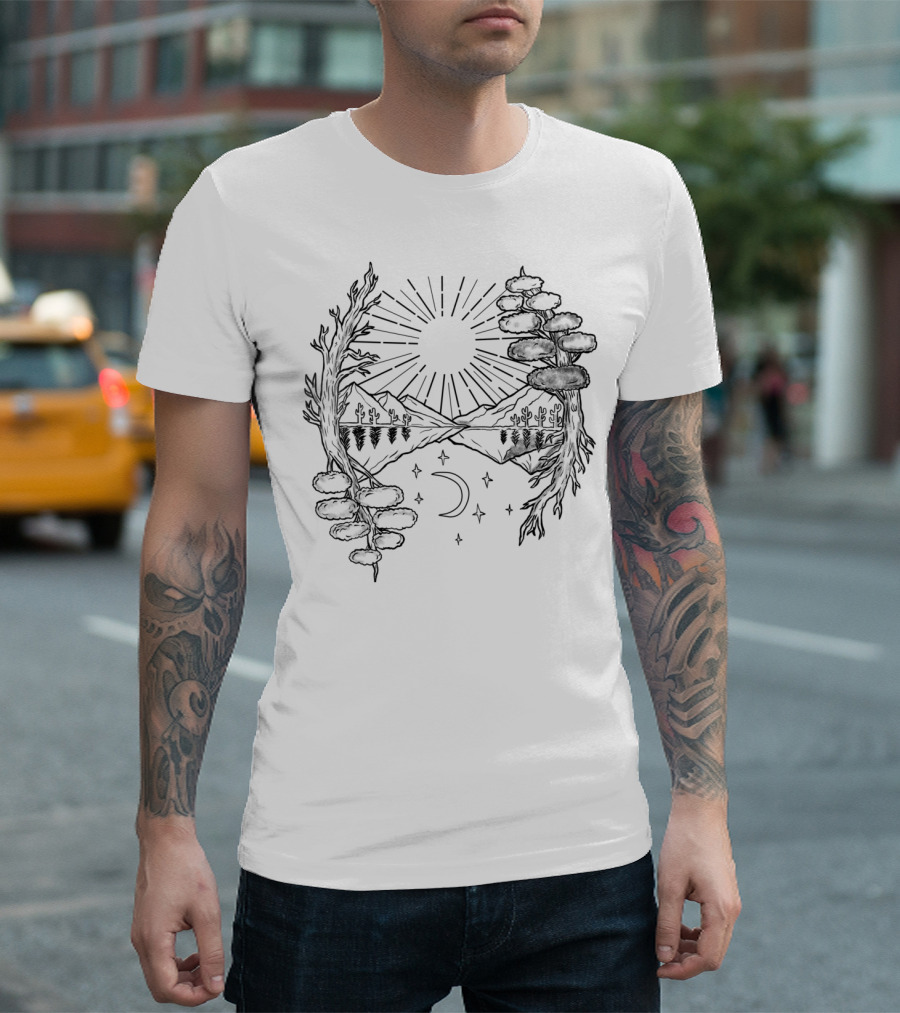 Day And Night Trees Mountains Sun Moon Tatt T-Shirt
