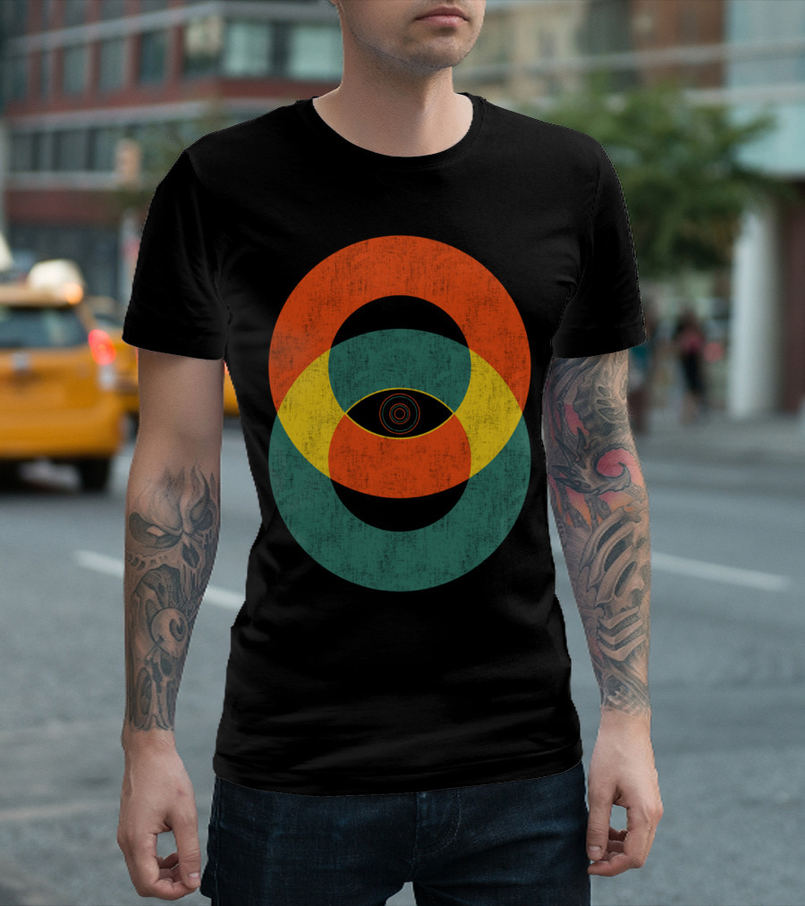 Double Vision Overlapping Geometric Circles and Eye T-Shirt