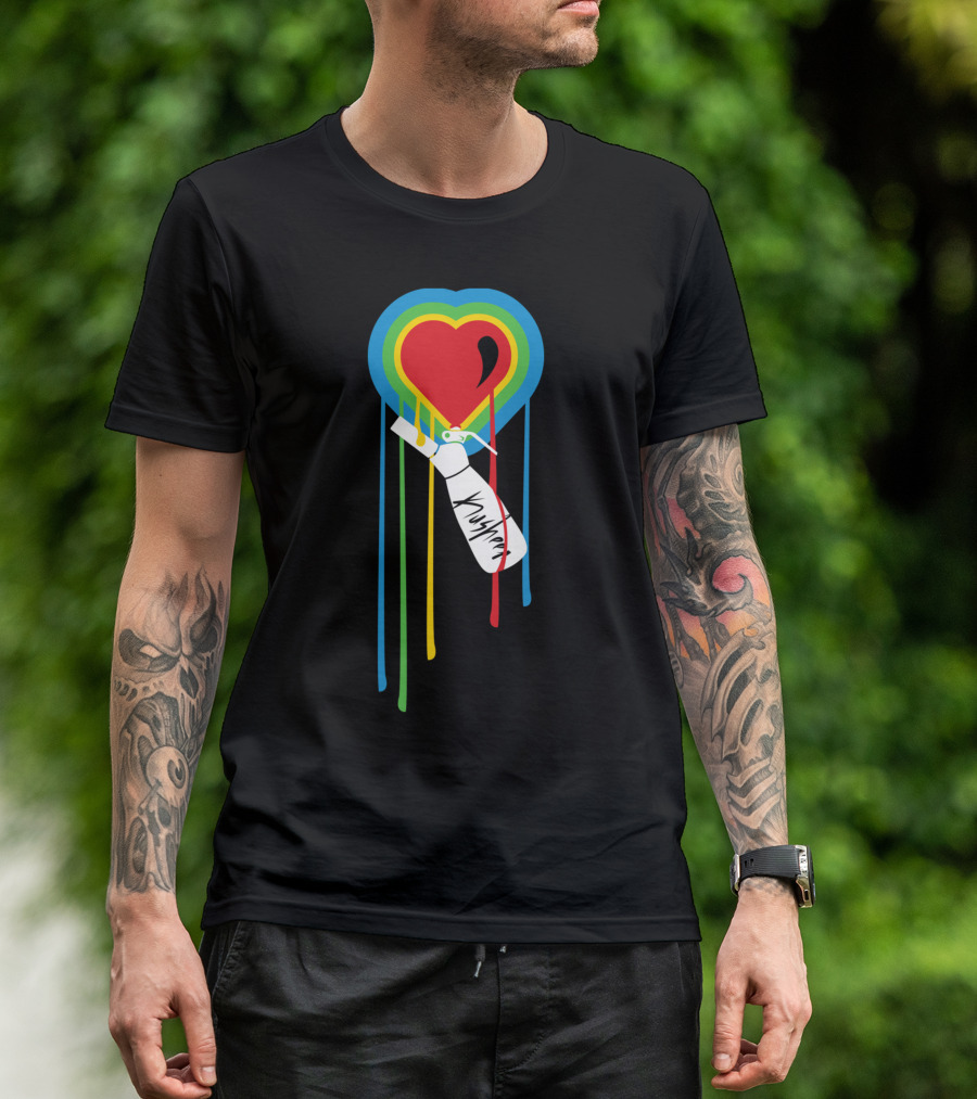 Womp Heart Rainbow Layers With Paint Can Signature Dripping T-Shirt
