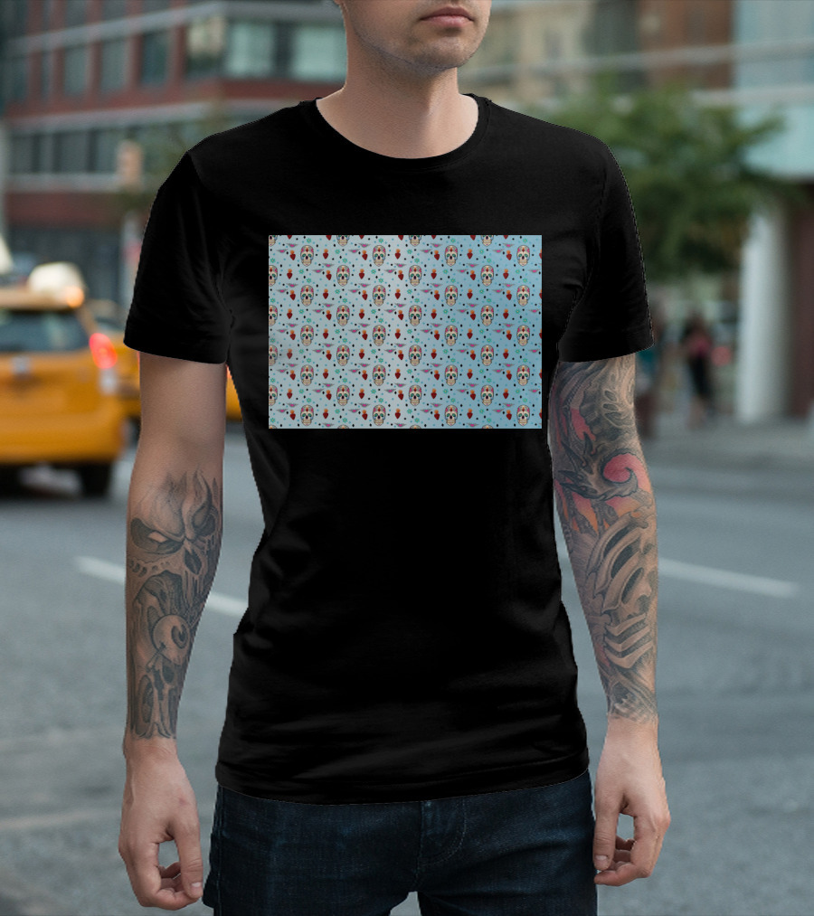 Day Of The Dead Sugar Skulls And Hearts T-Shirt