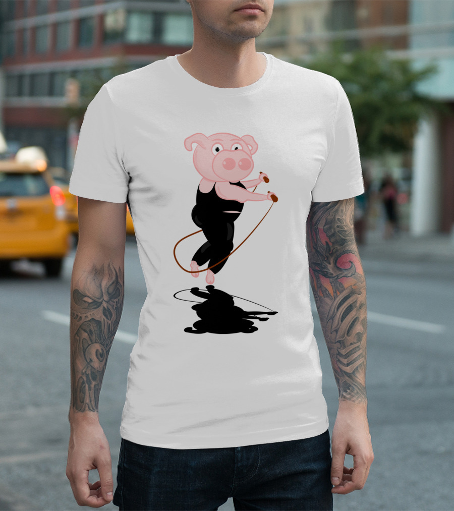 Pig in Black Outfit Jumping Rope T-Shirt