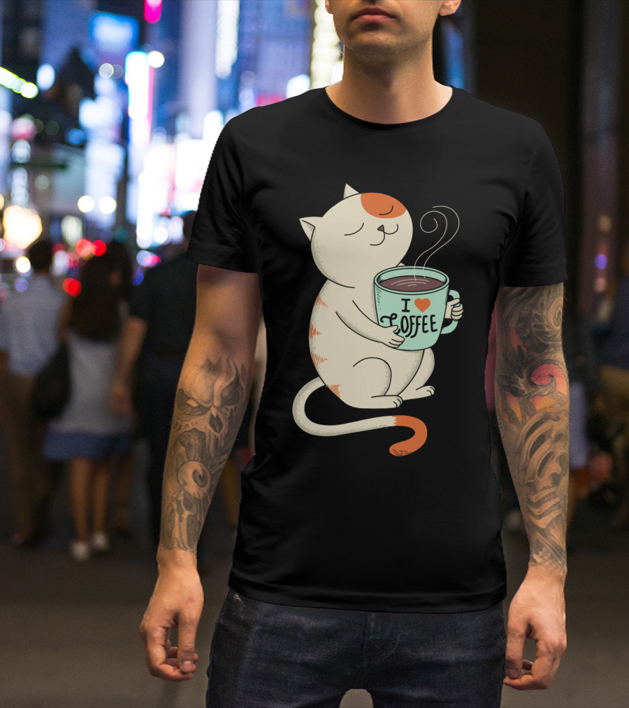 Cat Holding I Love Coffee Mug T-Shirt