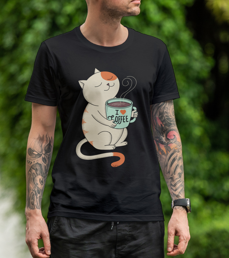 Cat Holding I Love Coffee Mug T-Shirt