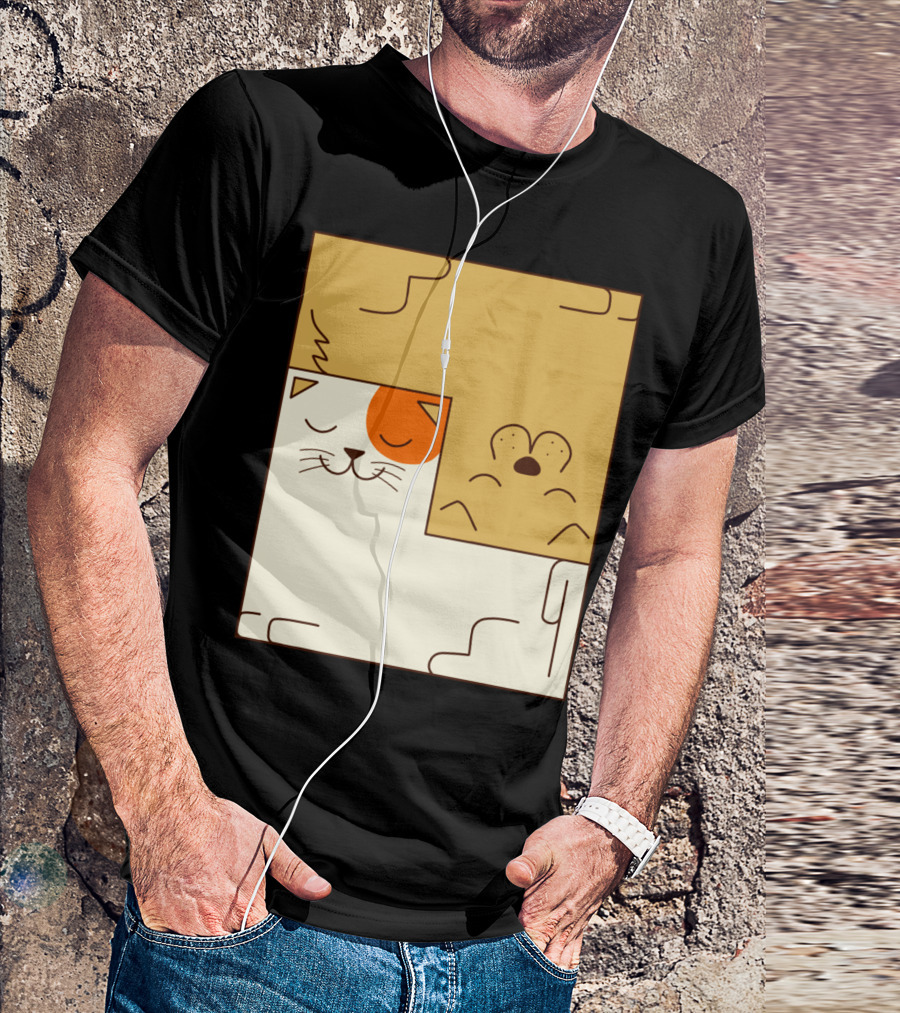 Cat And Dog Minimalist Puzzle Grid T-Shirt